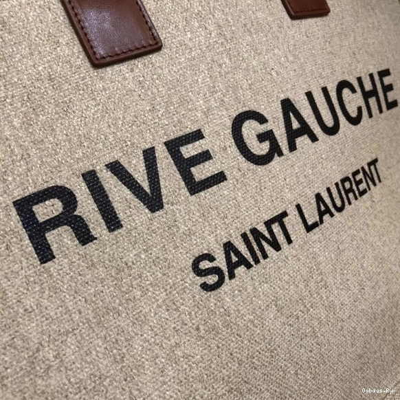 YSL LEATHER AND LINEN PRINTED GAUCHE BAG TOTE IN RIVE 0709